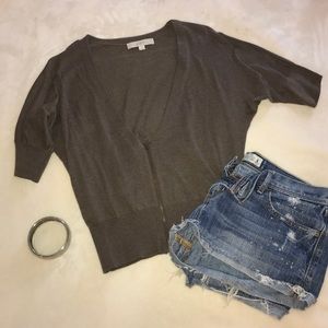 Loft Brown Deep vneck quarter sleeve cardigan